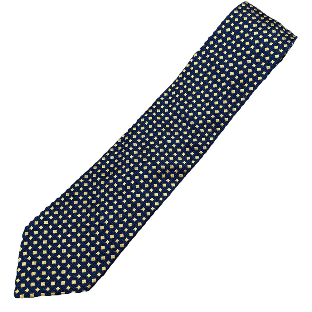 Faconnable Navy Blue Tie with Yellow Geometric Dots